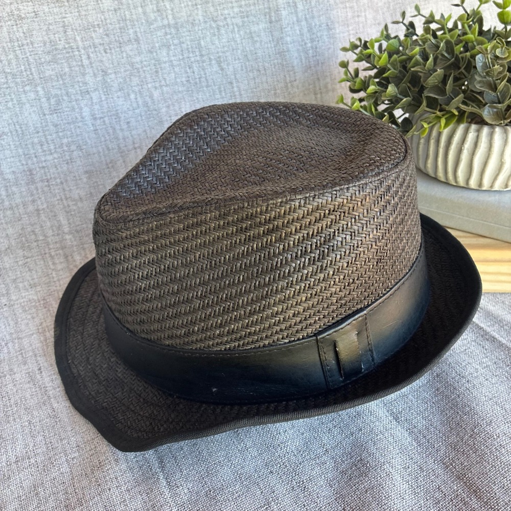 Peter Grimm Fedora Hat Brown Black Straw Woven One Size Classic Summer Boho